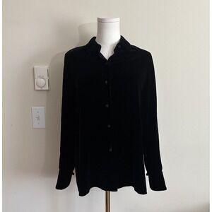 Vintage 90s Whimsigoth Witchy Black Velvet Button Up Top Romantic Small 2000s